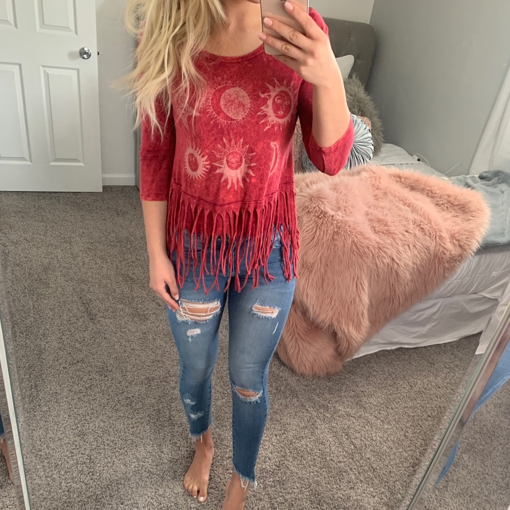 3/4th sleeve fringed top